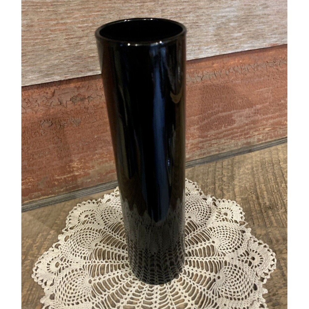 Black Amethyst Vase Mid Century Modern 7.5 inch Hand Blown Glass Cylindrical